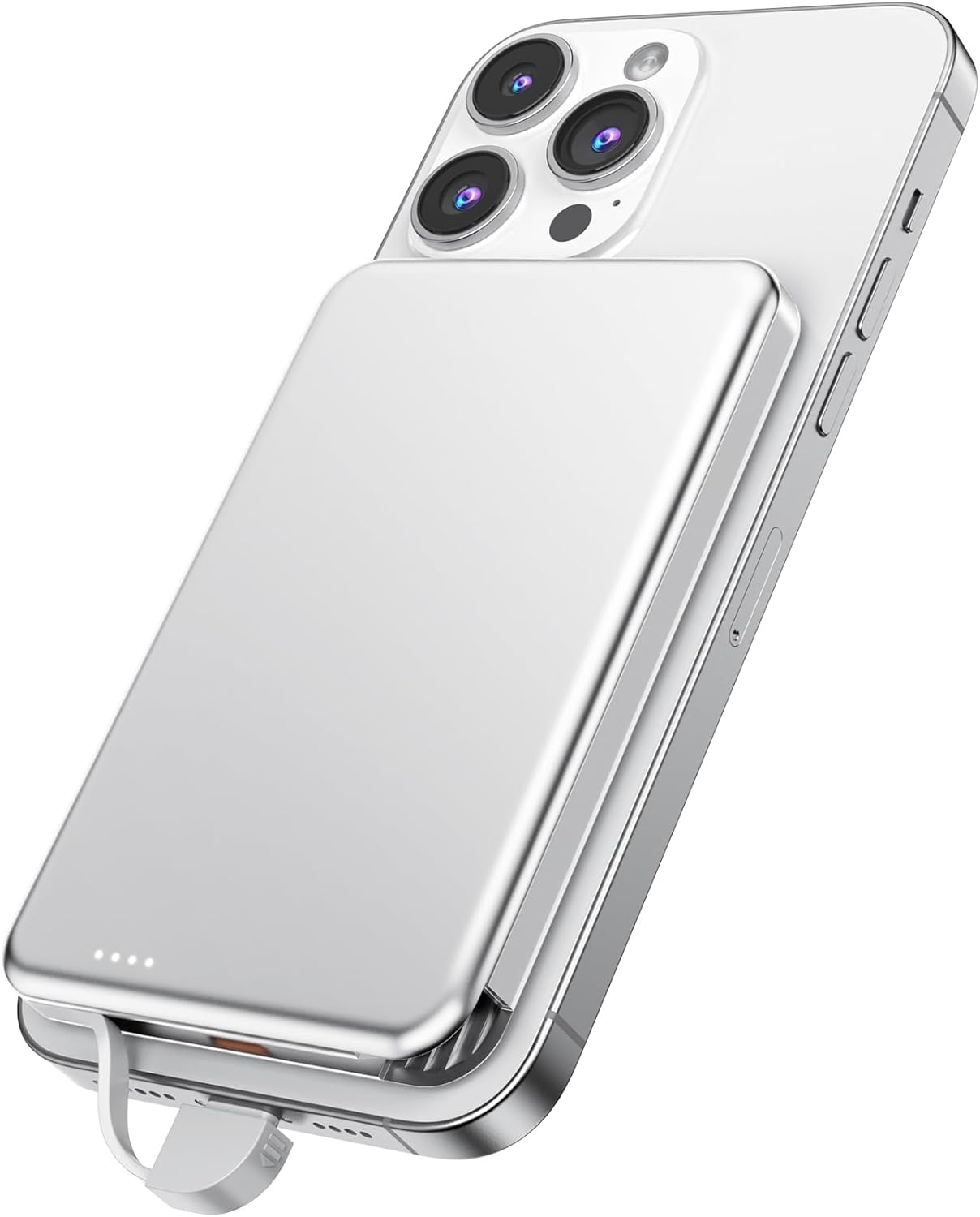 for magsafe portable charger, 0.3" ultra slim 5000mah magnetic power bank, 25w pd fast charging battery pack with built-in cable, travel battery bank for for iphone 16/15/14/13/12, white