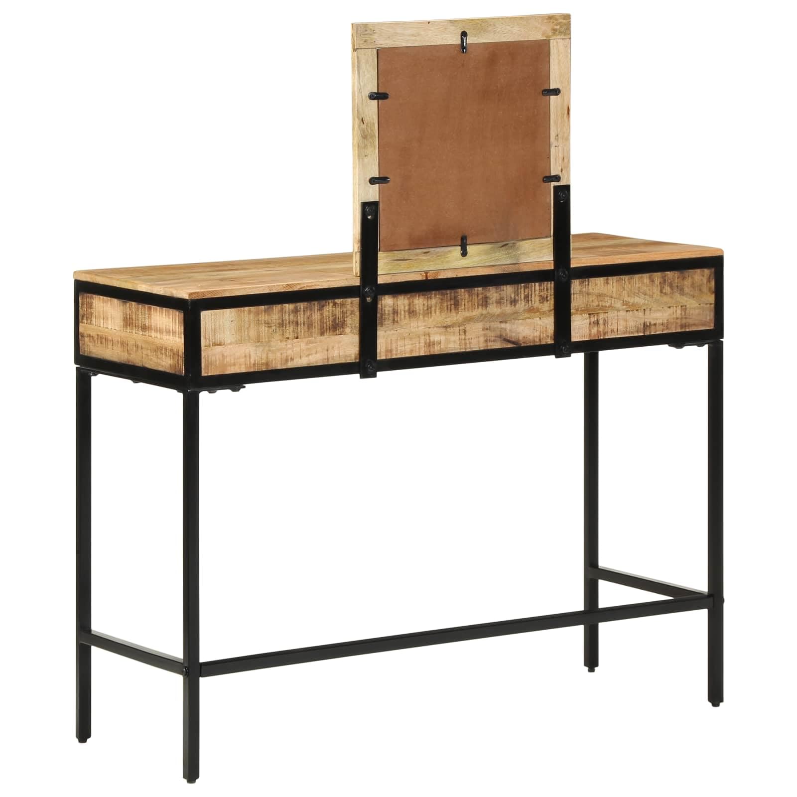 Schminktisch Massivholz Mango Braun 100x40x120 cm mit Spiegel und Schubladen, Stabiler Metallrahmen, minimalistischer Make-up Tisch für Schlafzimmer