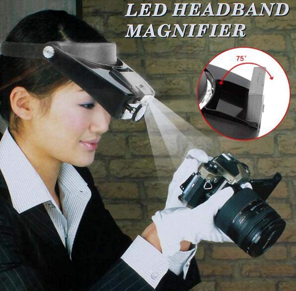 Lupa con Luz, Diadema, Visera con Lupa Iluminada para Lectura, Lupa para Joyería, Reparación De Relojes Y Electrónica.