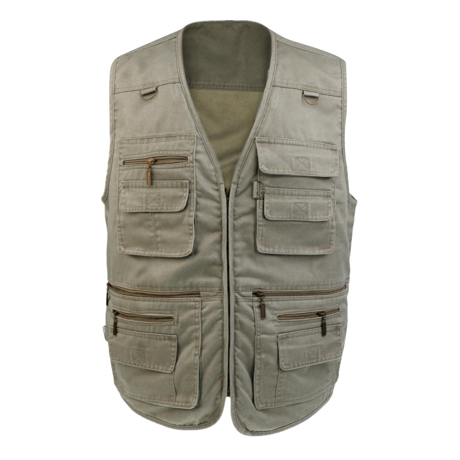 Men's Vest Fishing Hunting Photography Multi-pocket Jacket Denim Standard Length Vest Brown XL-image-23