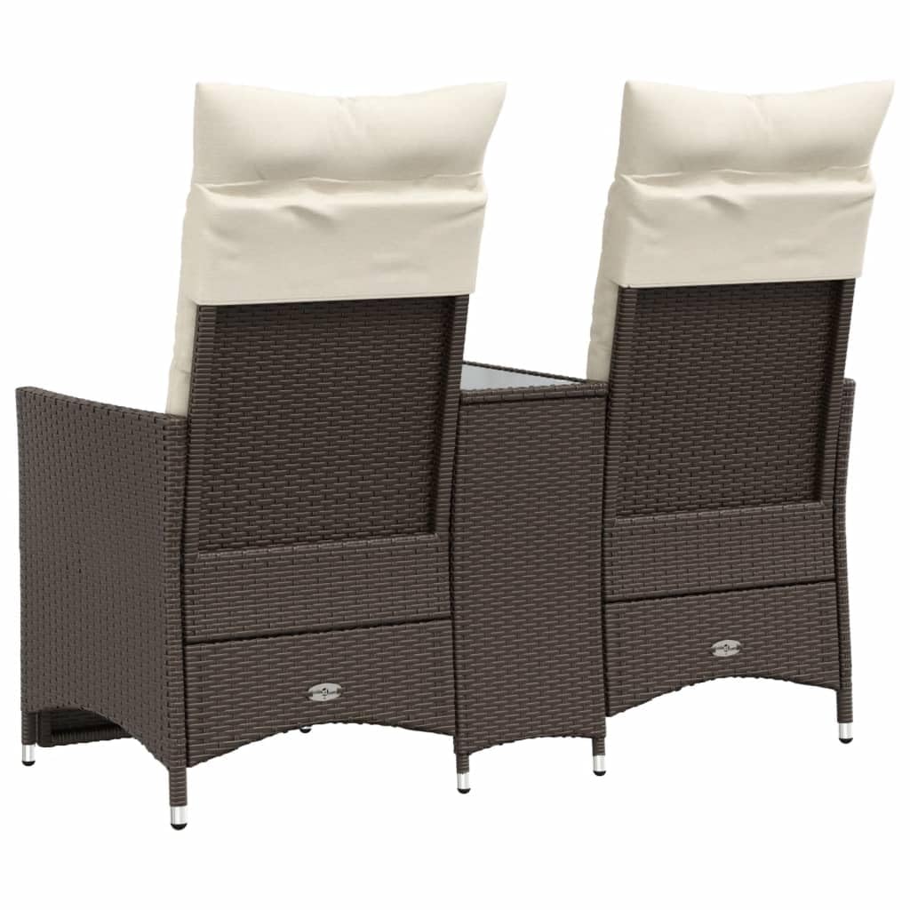 Canapé de Jardin 2 Places Inclinable avec Table Centrale, Salon de Jardin en Rotin Synthétique Marron Résine Tressée, Confortable et Durable pour Terrasse, Balcon, Extérieur