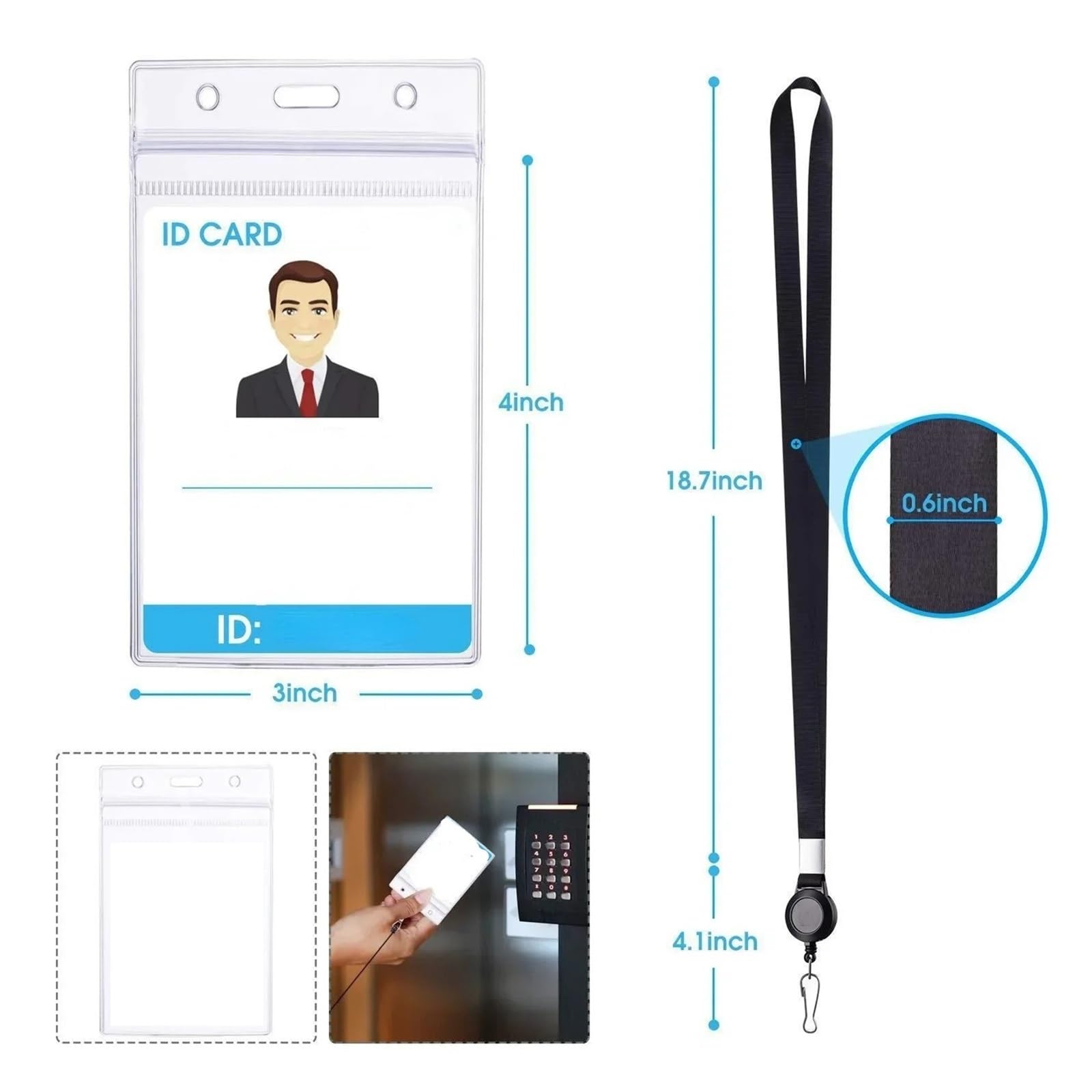 Namensschild-Halter, einziehbar, Umhängeband mit Kartenhülle für Ausweis, Handy, Schlüssel, Mitarbeiter, Arbeitsseil, 24 Stück