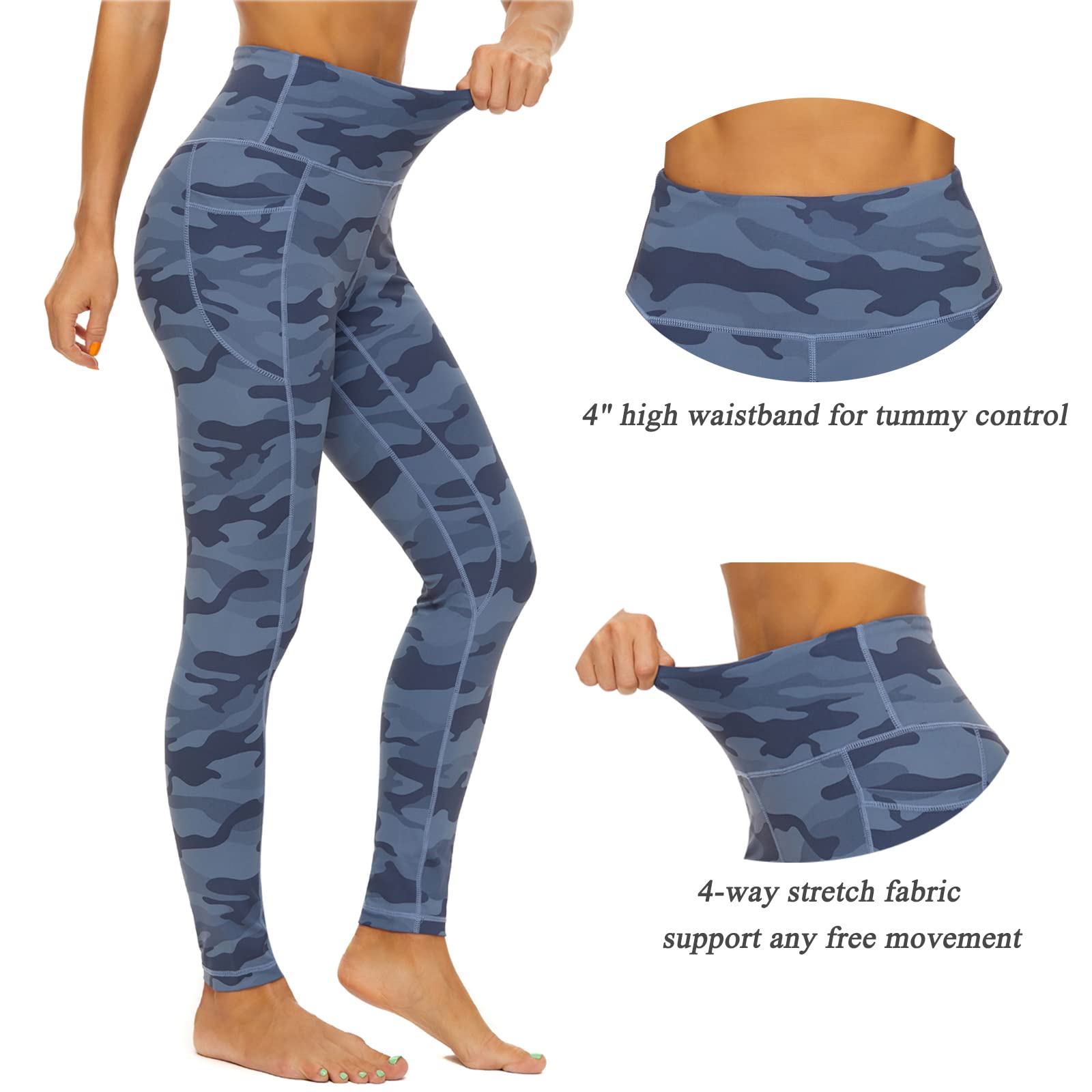 iniber Legging taille haute pour femme - Tie-dye - Pantalon de yoga - Contrôle du ventre - Longueur 7/8 - Pour athlétisme, course à pied, entraînement, B-camouflage, Taille M