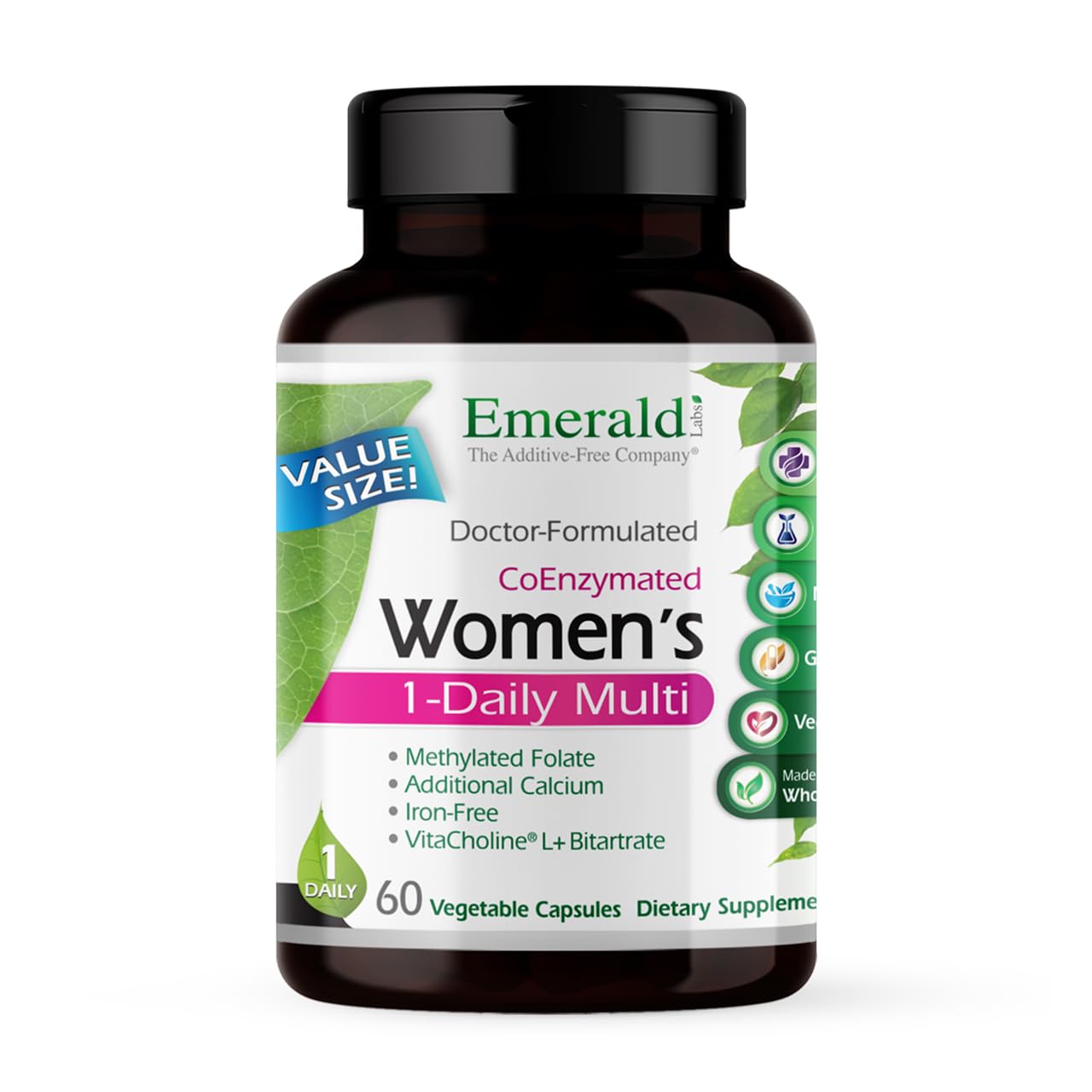 EMERALD LABSEMERALD LABS Women's 1-Daily Multi - Multivitamin for Women - Includes Calcium, Zinc, Vitamin B & More - Bone & Immune Support Supplement* - Gluten-Free - 60 Vegetable Capsules