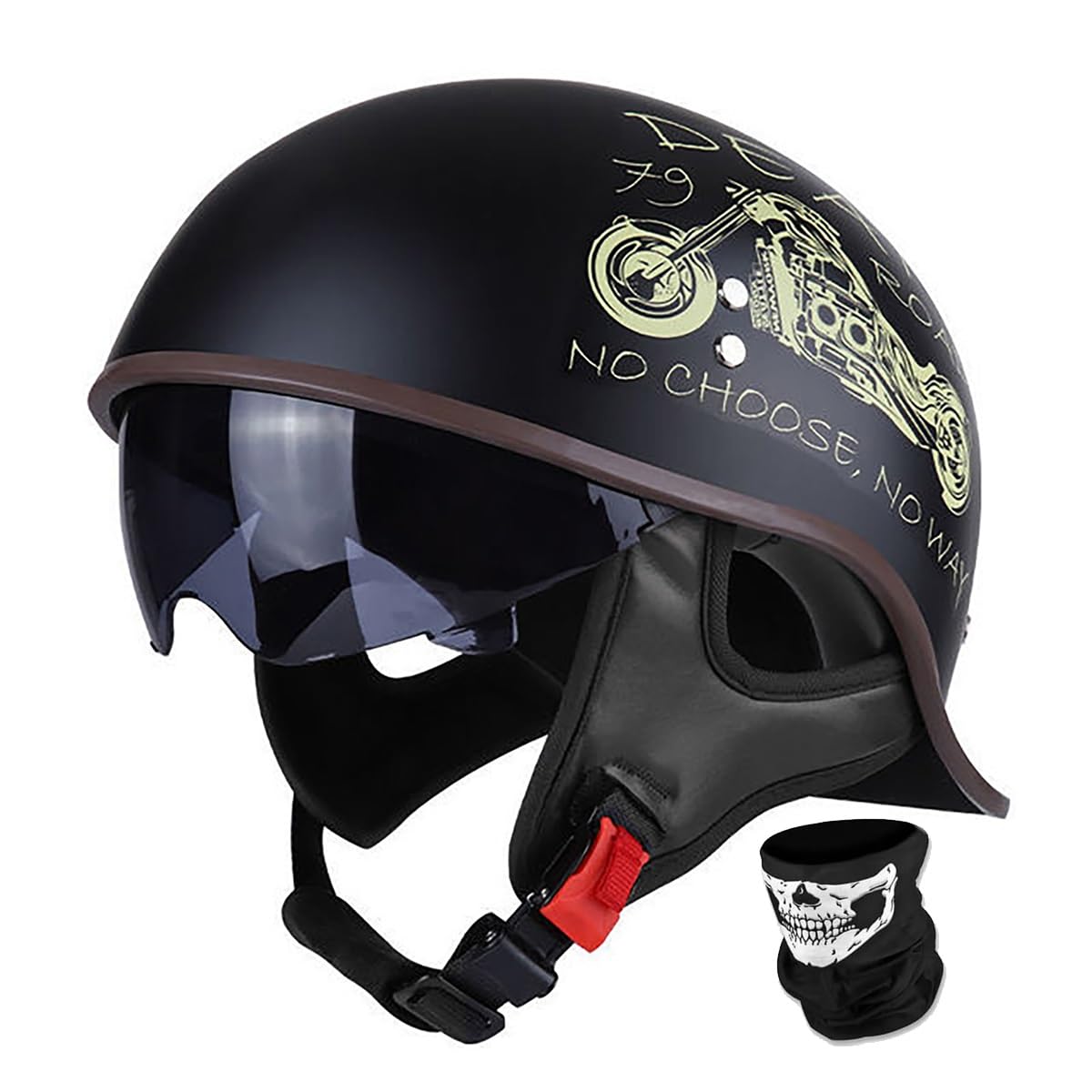Retro kask motocyklowy półotwarty, homologacja ECE, z wbudowaną osłoną i szybkim zapięciem, unisex do skutera