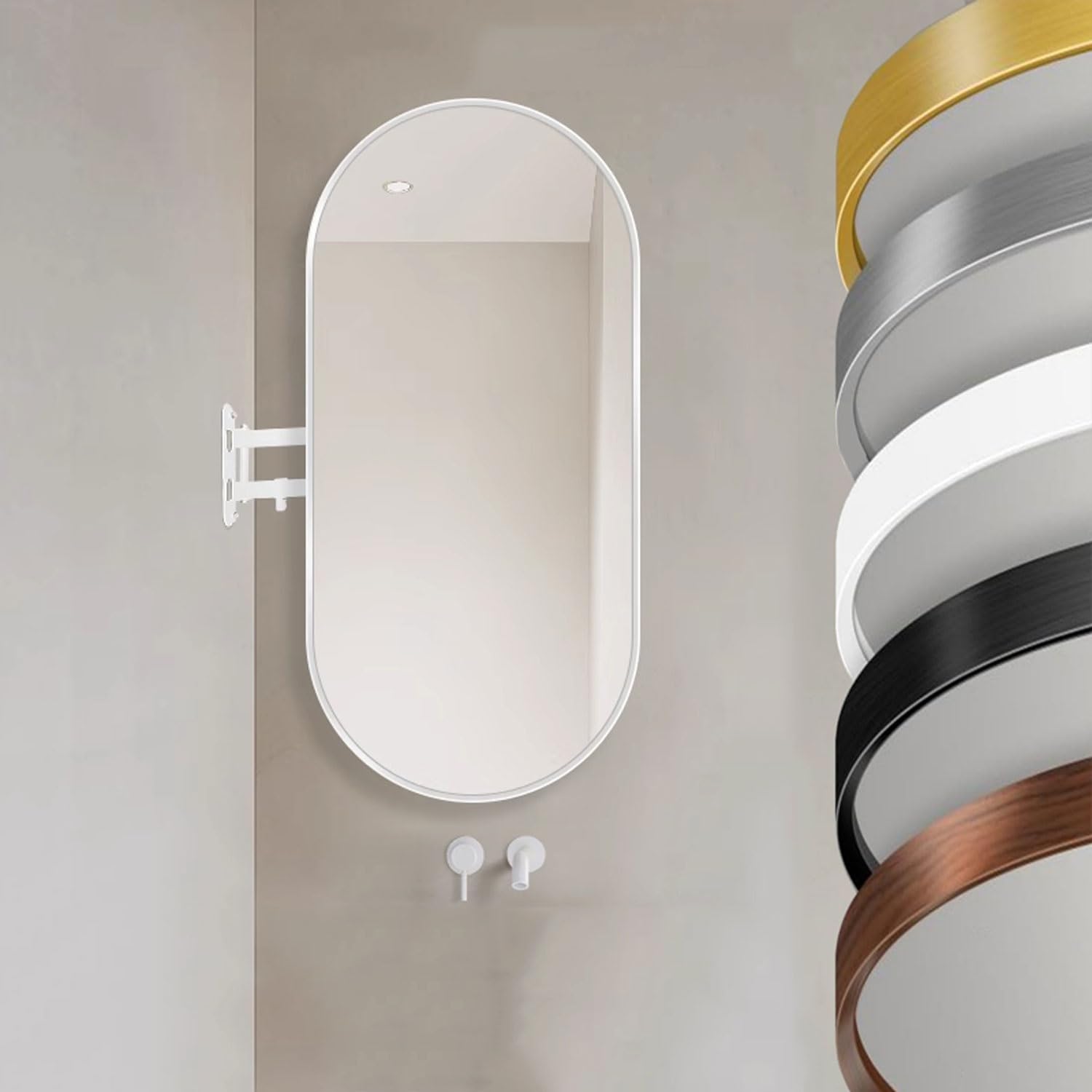 Fitlin Wall Mounted Oval Mirror Rotatable High Definition Modern Decorative Mirror for Bathroom Bedroom Entryway Living Room Hallway – 5 Colors Available(White,40x90cm/16x36in)