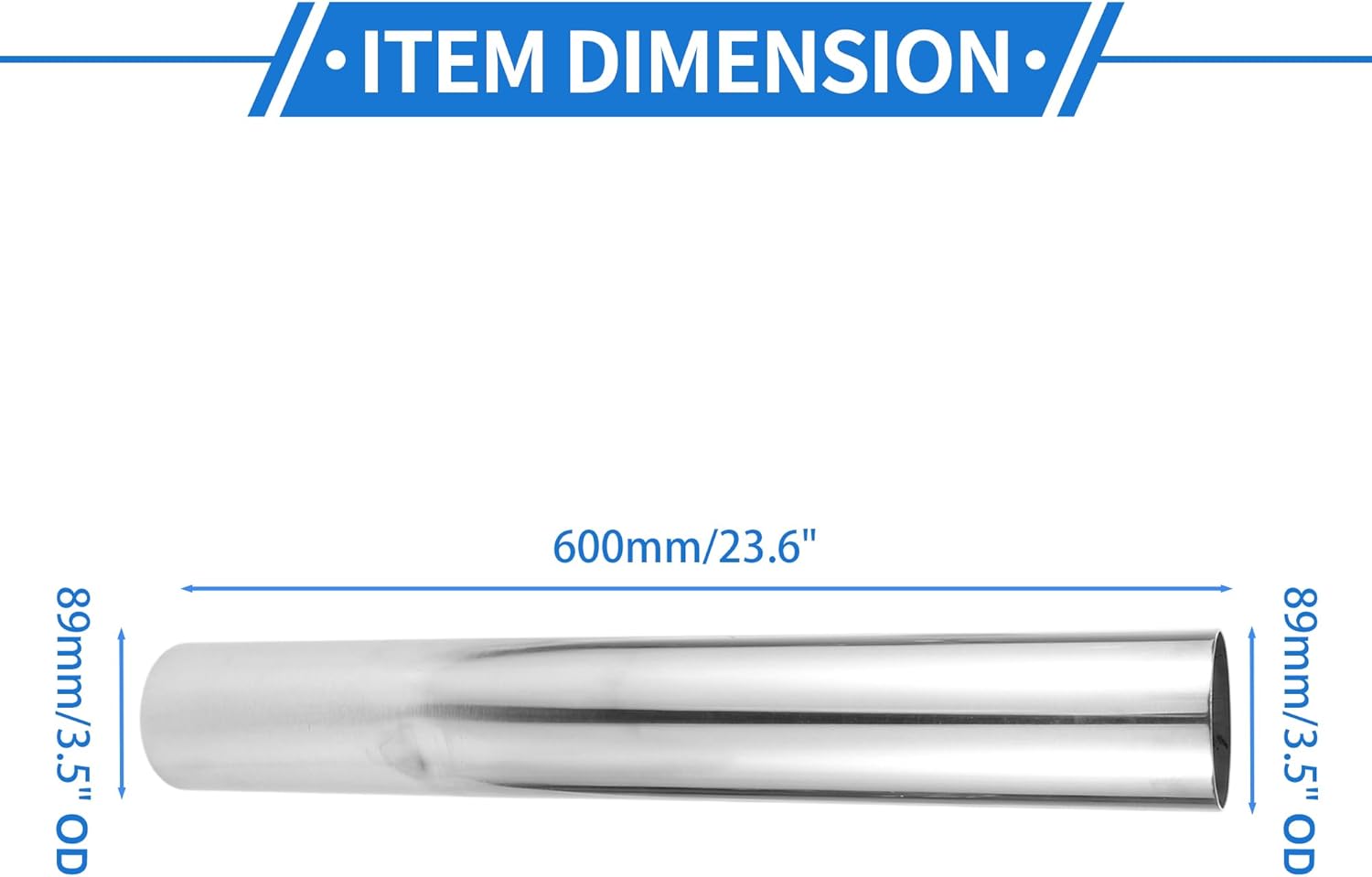 89mm/3.5"OD Straight 6061 Aluminum Alloy Tube Intercooler Surface Polishing Air Intake Connection Hose Double Flat Head 600mm 23.6"(L) 1mm 0.04"(T)