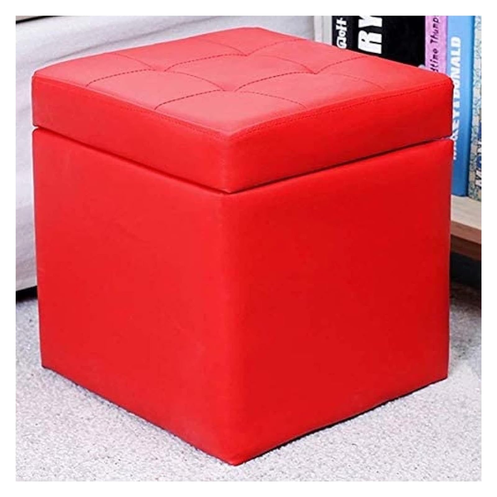 Pouf de rangement rouge en similicuir 30x30x32 cm pour chaussures
