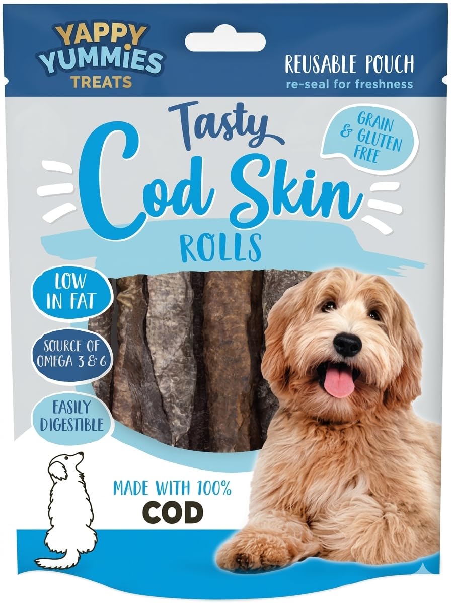 Cod Skin Rolls Dog Treats 100g – Natural Cod Skin Pet Roll Chews for Dogs & Puppies | Omega 3 Rich Reward Snack | Low Fat, Easily Digestible Fish Treat for Training & Dental Health