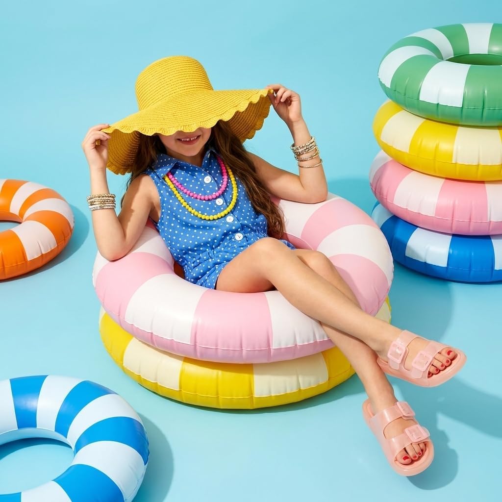 CUSHIONAIRE Pool-K Jelly Sandals for Girls, Waterproof Slip-On Slides with Double Adjustable Buckles, Comfortable Everyday Wear Kids Sandals