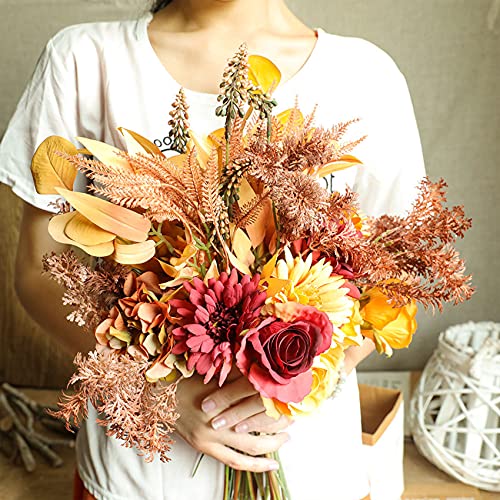 Hanlongyu Artificial Flower Bouquets Silk Sunflowers For Home Decor And Wedding, Faux Fall Flower Dining Table Centerpiece, Artificial Plants Fall Foliage Silk Flowers For Decoration (Autumn Red). #TOP3