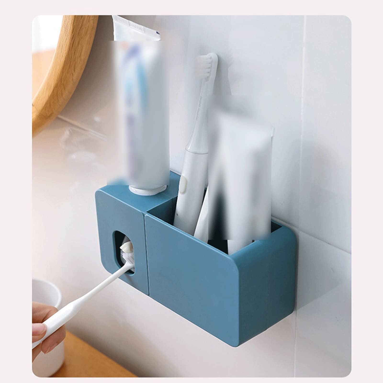 Dispensador automático de pasta de dientes de montaje en pared con exprimidor para baño, soporte creativo de pasta de dientes (azul)
