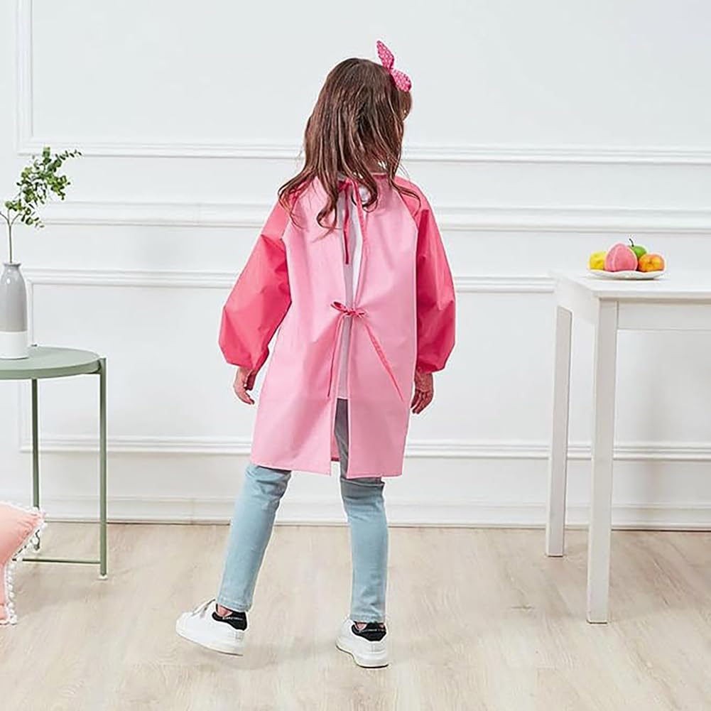 HIQUACC Kids Waterproof Art Smock with Long Sleeves - Graffiti Painting Crafting Apron for Toddlers Children (Pink-L) - Image 4