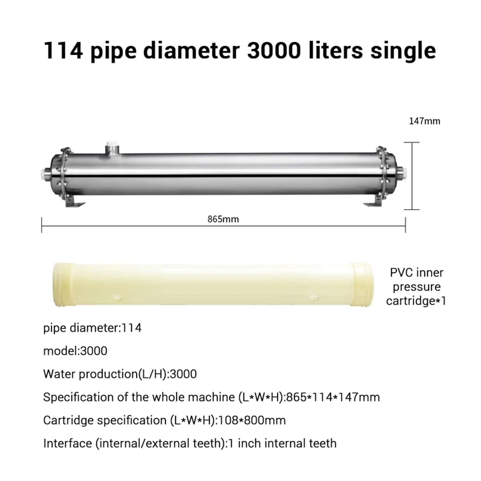 Sistema di filtraggio dell'acqua in acciaio inossidabile 304, purificatore a ultrafiltrazione PVDF, commerciale, 600-3000 litri(3000L)