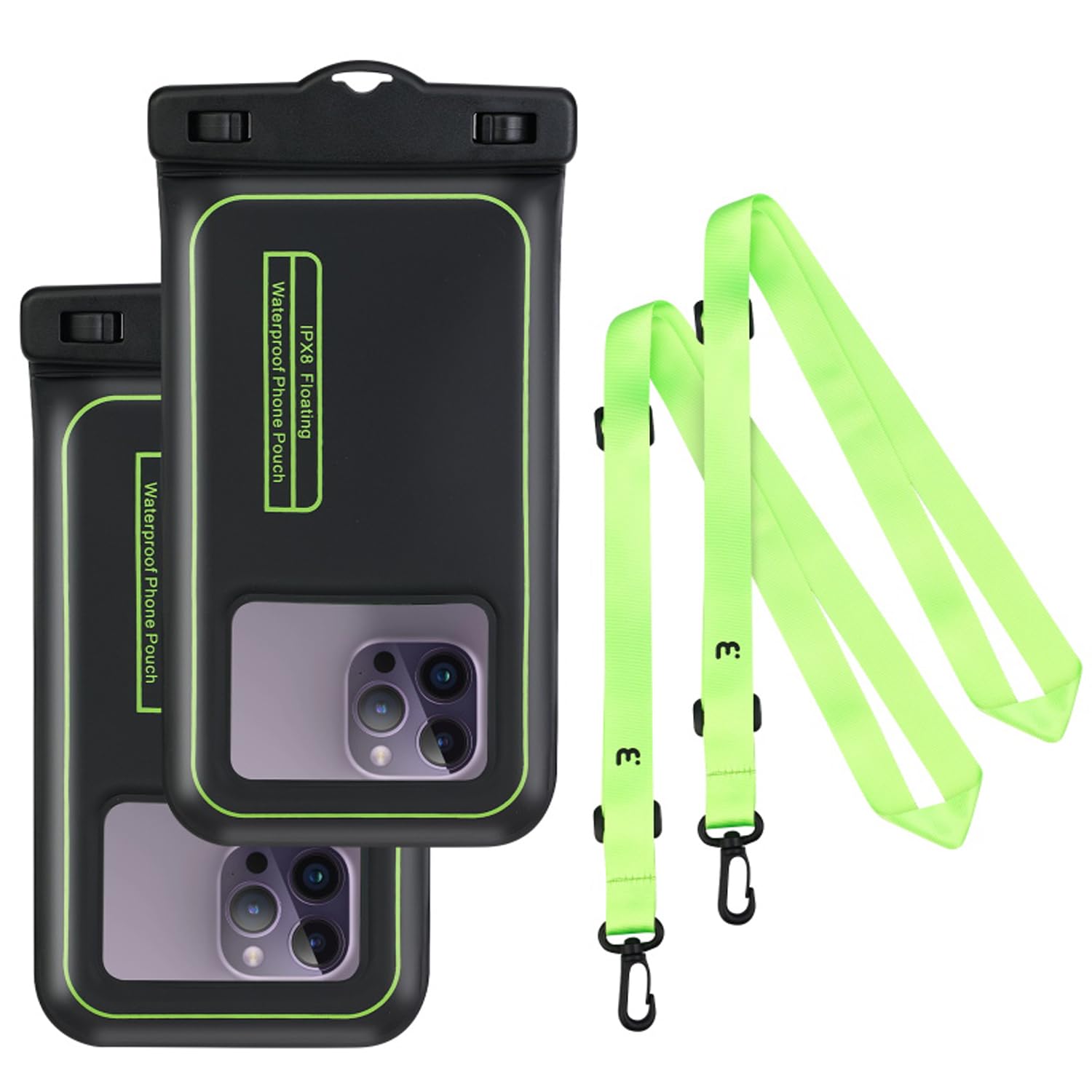 BestPriceCenter 2-Pack Floating IPX8 Certified Waterproof Phone Pouch Dry Bag with Lanyards Compatible with TCL 60 NXT Paper, 60R, 503, 50 Pro Black Green