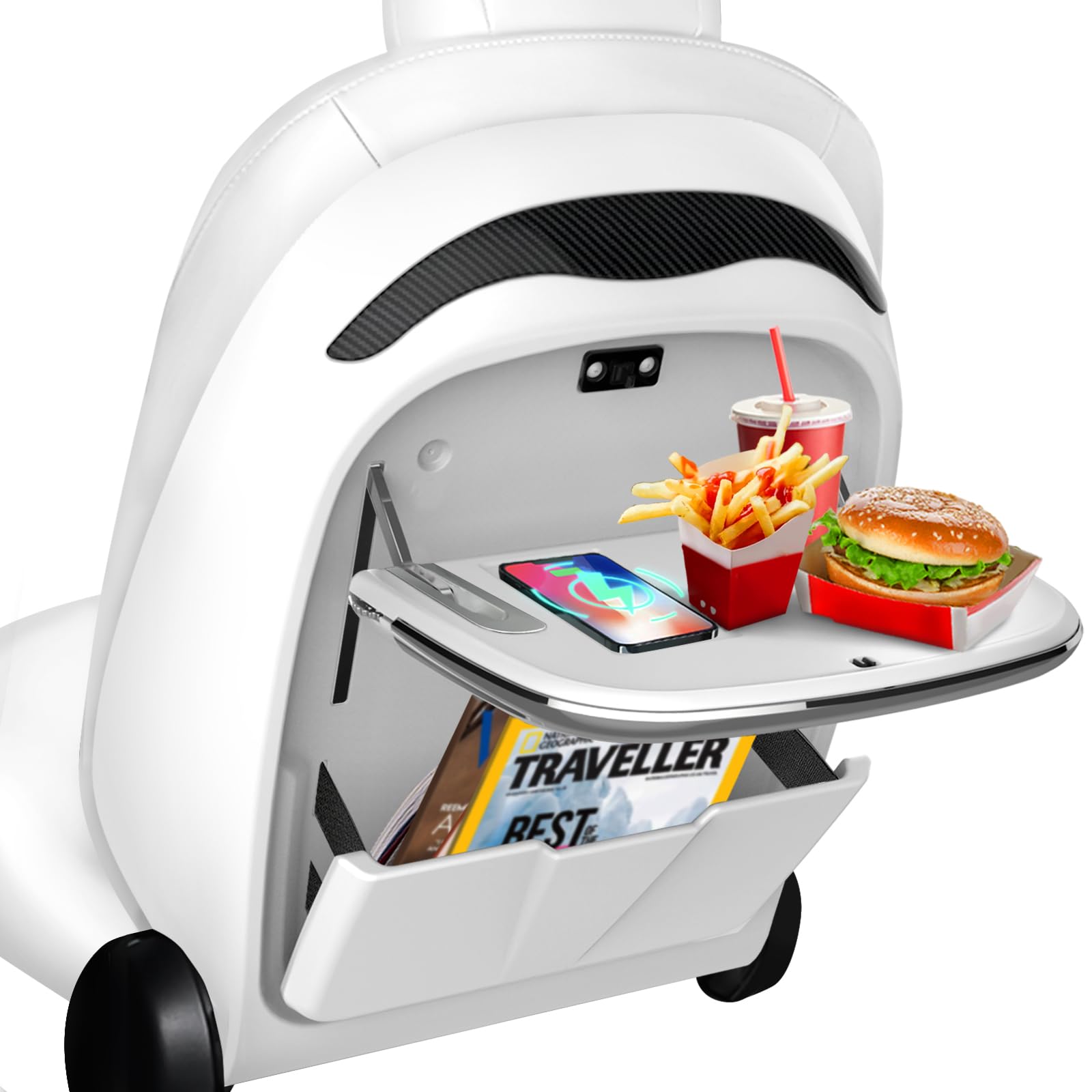 KHAWY Seat Back Tray Table for Tesla Model Y Model 3 Seat Tray Table Desk for Food Eating, Laptop, White Seat Back Tray with White Tray, 1 Pack