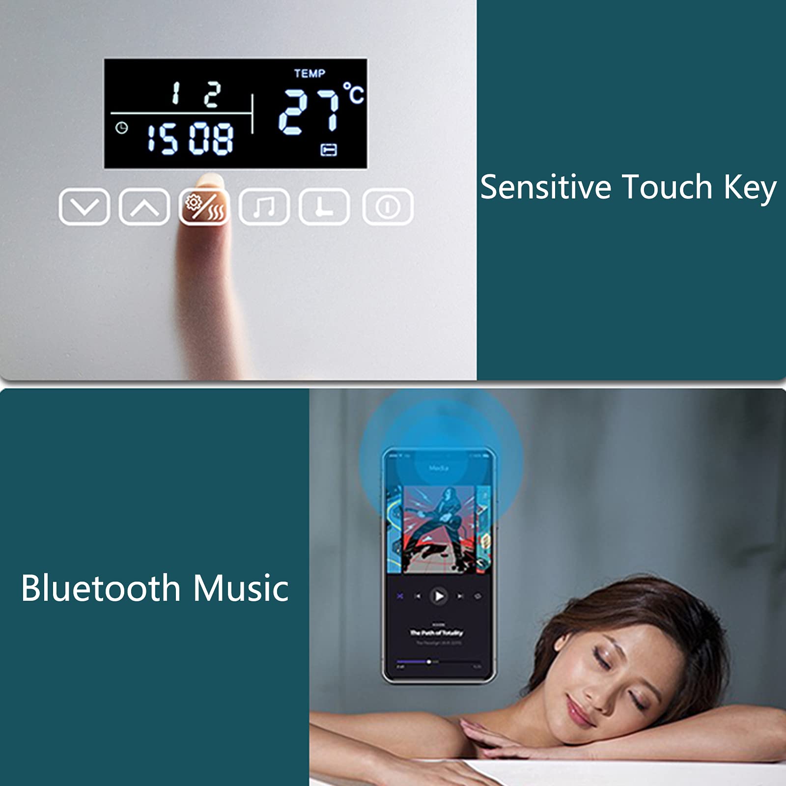 Okrągłe podświetlane lustro łazienkowe LED Lusterko do makijażu naścienne Funkcja przyciemniania z czujnikiem dotykowym/Lusterko przeciwmgielne/Bluetooth Audio z podświetleniem