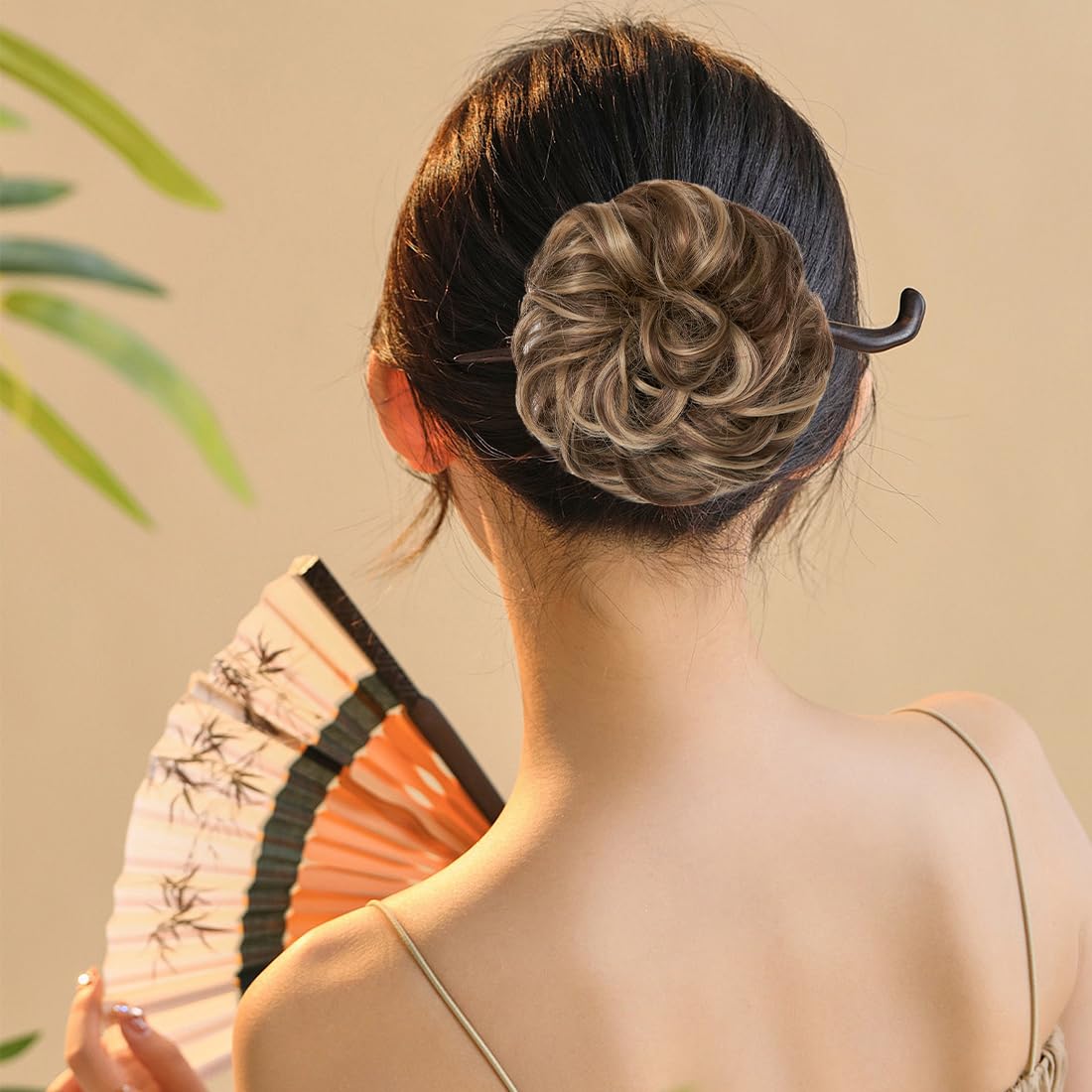 Moños Postizos, Natural Rizado Ondulado Postizo Moño Sintético, Moño Sintético Despeinado para Mujeres (A)