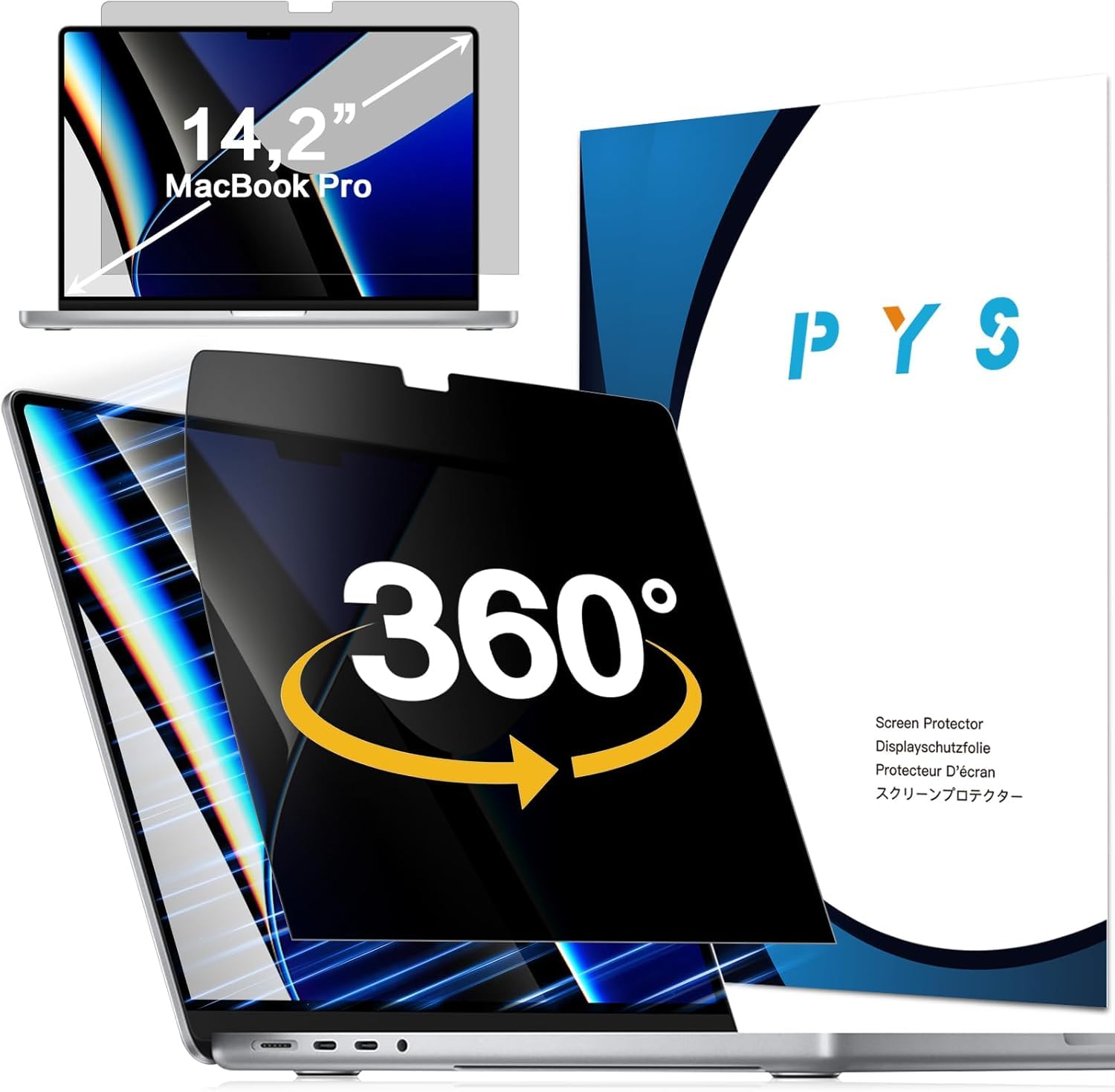PYS Filtre de Confidentialité pour Macbook Pro 14 Pouces (2021-2024, M1, M2, M3, M4) - Filtre Anti-Espion 360°, Protecteur Antireflet Mat, Film Résistant Aux Rayures