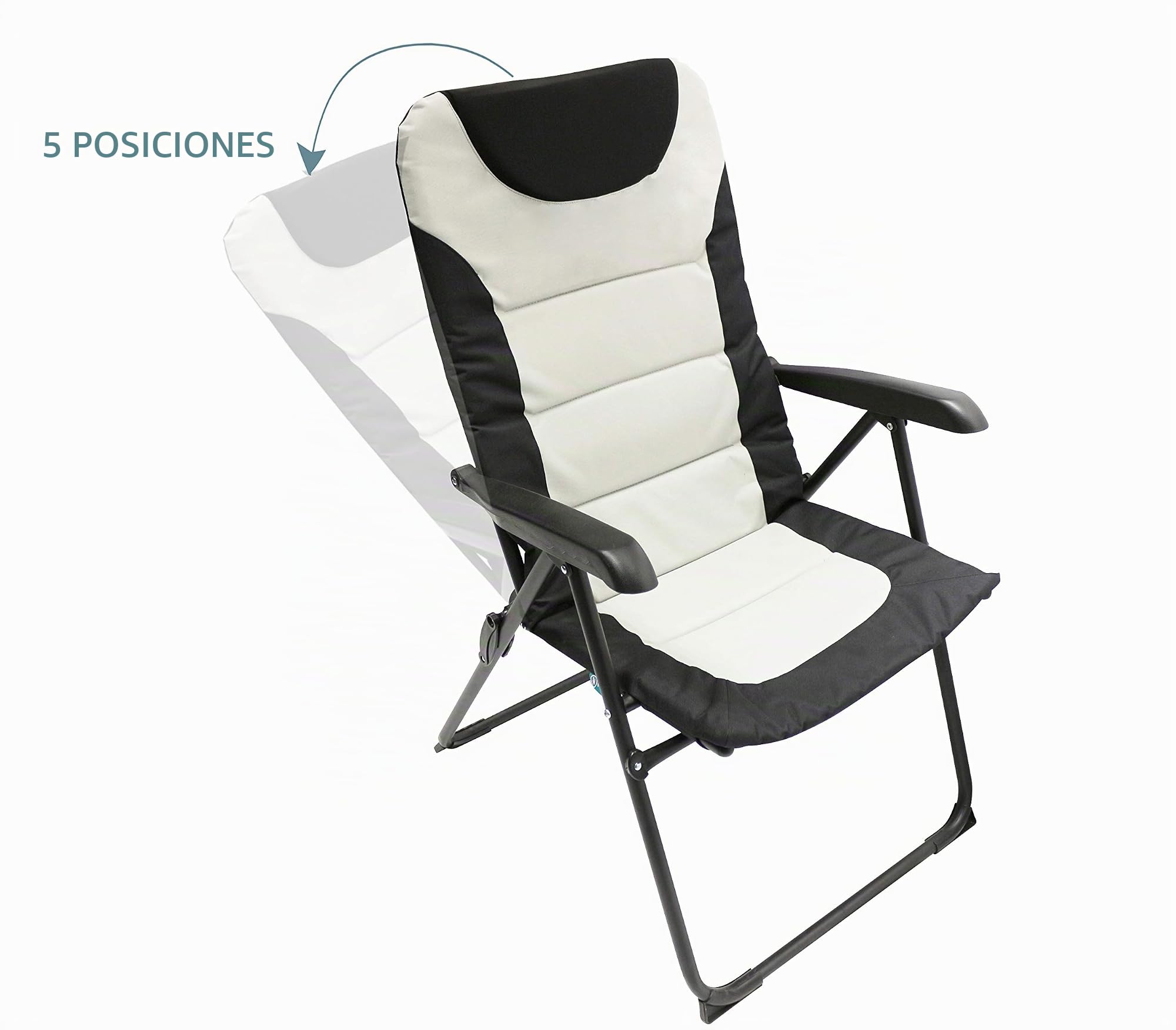 Homecall Silla de jardín plegable acolchada con respaldo ajustable, negro y crema