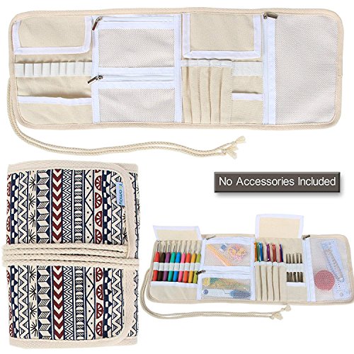 Teamoy Crochet Hook Case, Canvas Roll Bag Holder Organizer for Various Crochet Needles