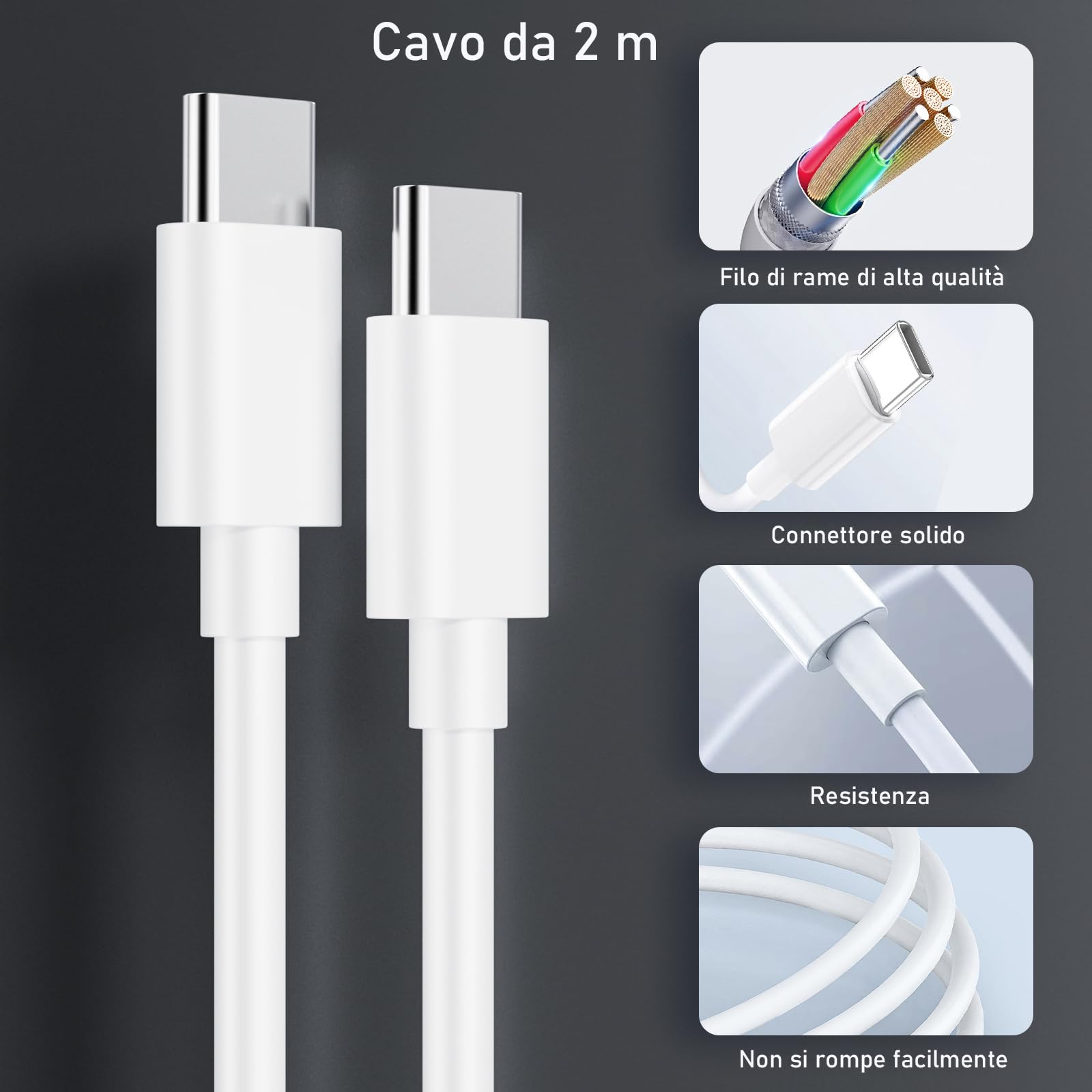 Caricatore per iPhone 16 15/16 15 Pro/16 15 Pro Max/16 15 Plus/iPad 10 Generazione, 2 Pezzi Caricabatterie Alimentatore Presa Spina Rapido USB C 25W con Cavo 2M