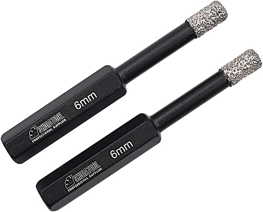 SHDIATOOL Dry Diamond Drill Bits 2PK 6mm Hex Shank for Porcelain Tile Ceramics Marble