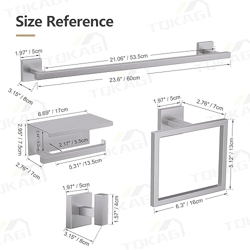 Miniatura 6 de TQKAG Juego de 5 piezas de accesorios de baño de níquel cepillado de 23.6 pulgadas, juego de toallero de acero inoxidable SUS304 montado en la