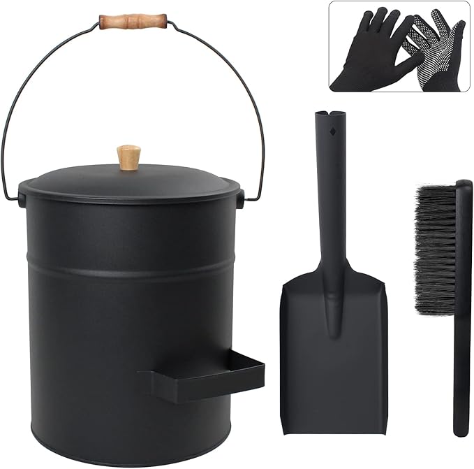 Poofzy Ash Bucket with Lid, 4 Gallon Metal Bucket with