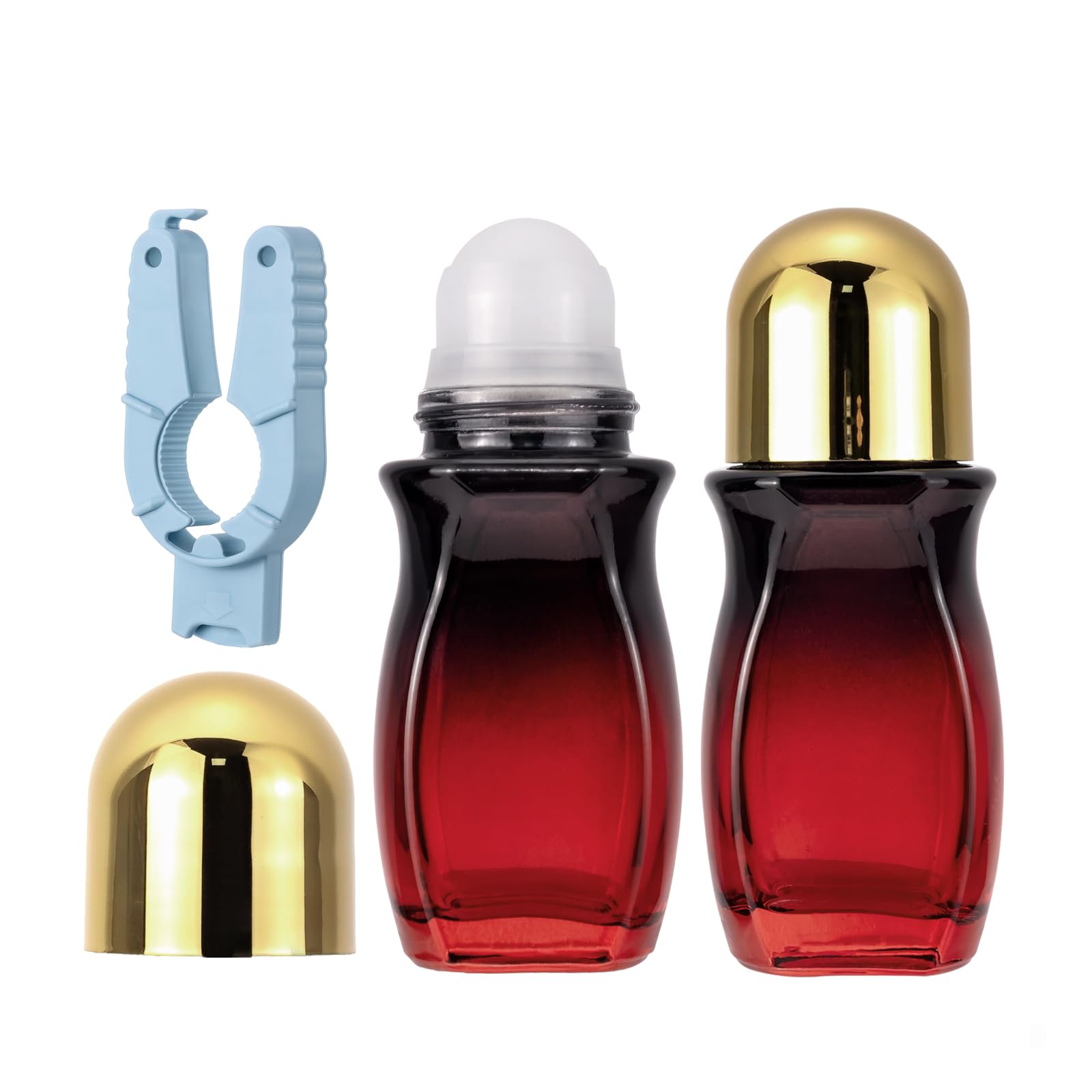 Kesell 2Pcs Glass Roller Bottles 50 ml Gradient Red Roll on Bottle with Plastic Roller Ball and Opener Empty Roller Ball Deodorant Container for Essential Oils, Perfume (Gold Lid)-image-22