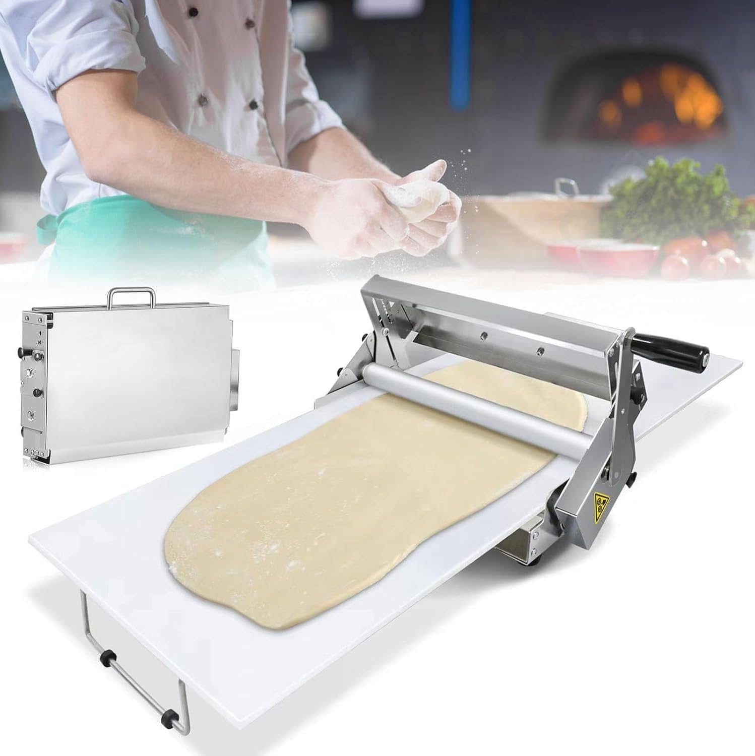 Faltbare manuelle Teigausrollmaschine für Bäckereien– Edelstahl-Teigausrollmaschine mit einstellbarer Teigstärke von 0,5–17,5 mm/0,5–27 mm, für den gewerblichen und privaten Gebrauch,Rs101