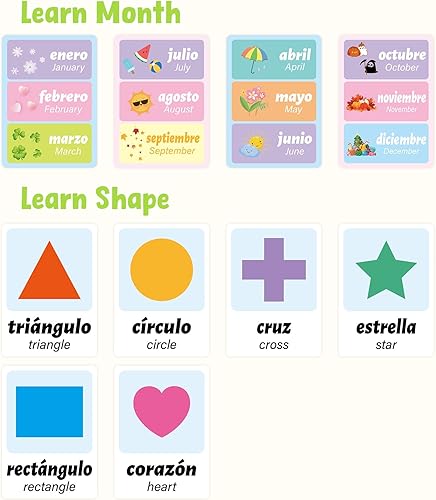 Miniatura 6 de Tarjetas didácticas en español, 100 frases de conjugación de verbos de inglés a español, adjetivos, colores, tarjetas didácticas bilingües para