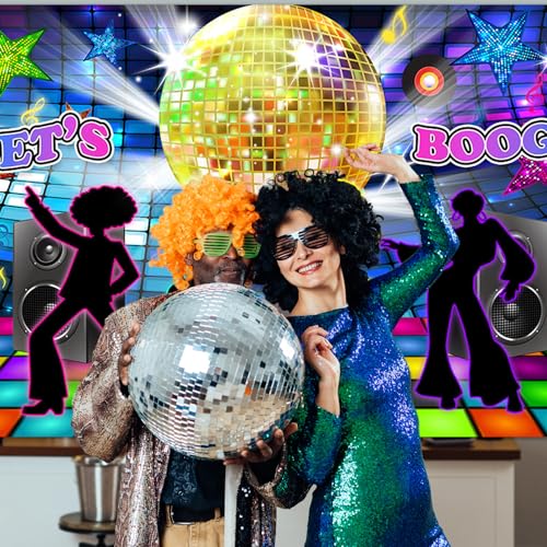 Image of Avezano Disco Backdrop Back to 70s 80s 90s Dance Party Decorations Banner Let's Boogie Birthday Party Photo Booth Backdrops 70.8 x 43.3 Inch Background (Pack of 2)