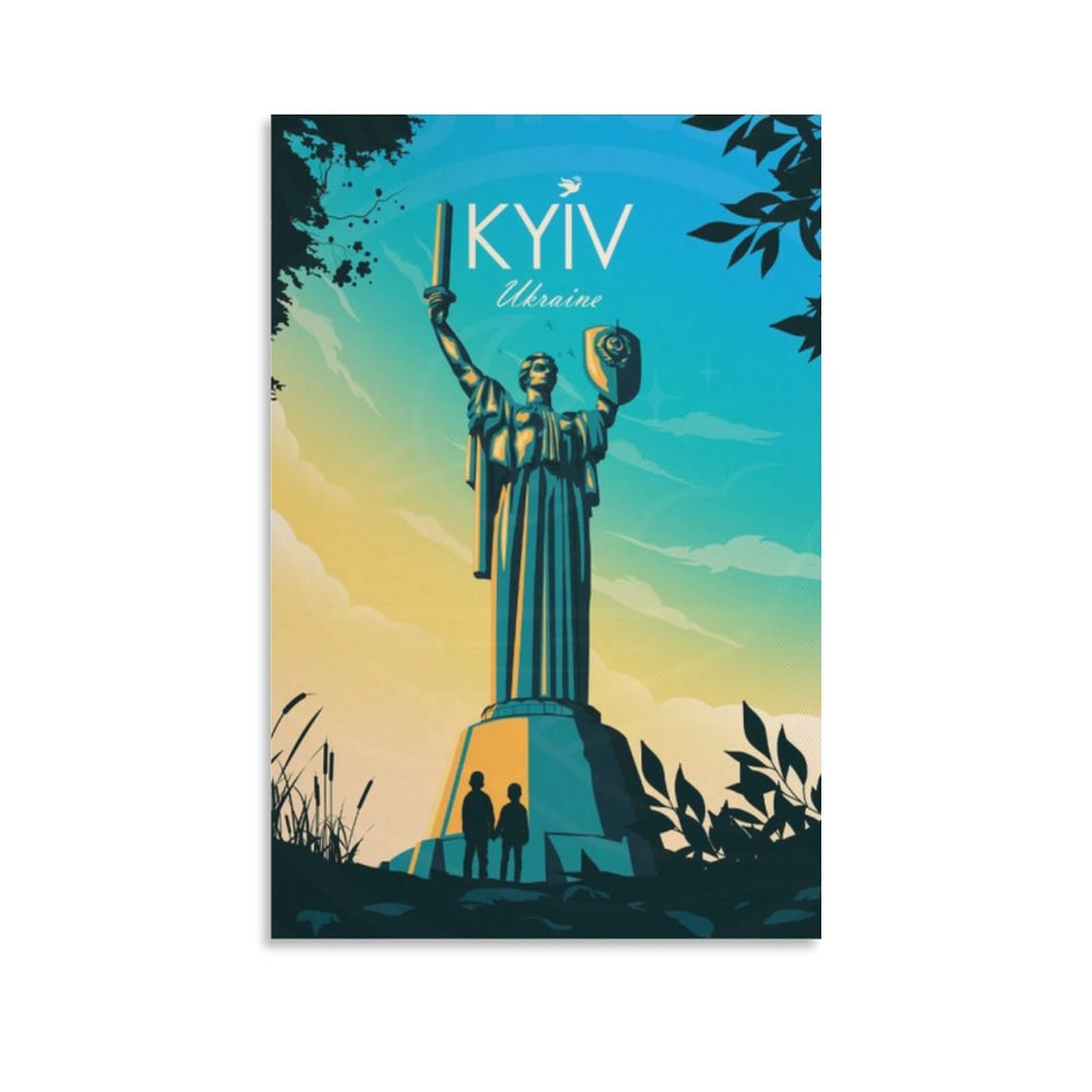 Motherland Mother Statue Kyiv Ukraine Vintage Travel Posters Wall Art Picture Print Canvas Art Poster Modern Family Bedroom Decor Posters 12x18inch(