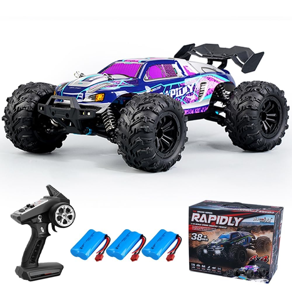 Coche teledirigido de 50 km/h, 1/16 RC de alta velocidad Offroad Drift Racing Carreras, 2,4 G Motor 4WD Off Road Race Buggy para adultos, 3 pilas (morado)