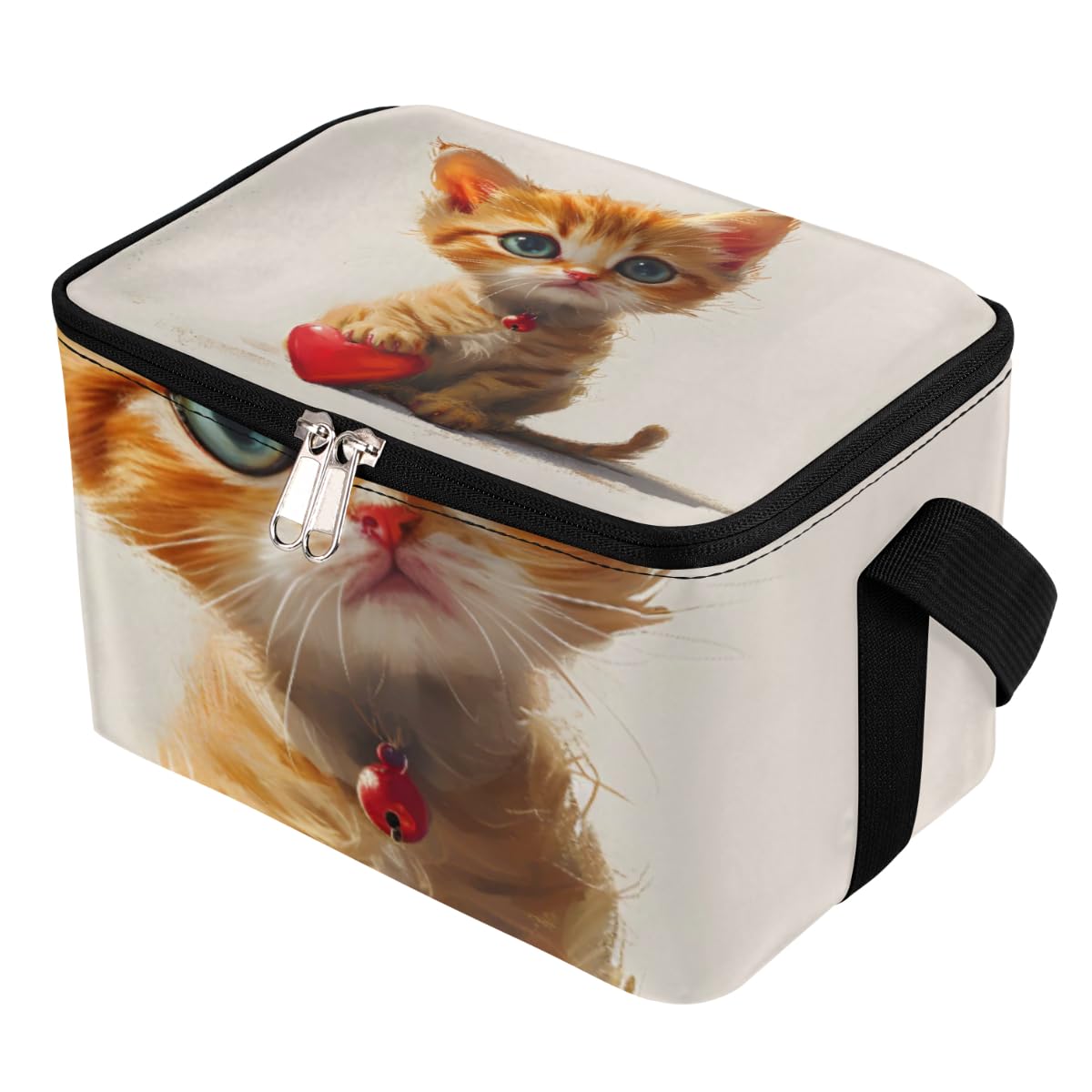 GzLeyigou Lunch Bags for Women Men 9 Cans,Cute Kitten Hot & Cold Food Delivery Bag Insulated Grocery Bag Insulated Lunch Box Valentine's Day Cat Cooler Bag for Office Work Picnic Beach