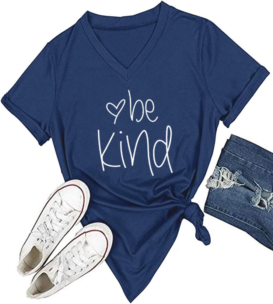 Womens T Shirt Casual Cotton Short Sleeve V-Neck Graphic T-Shirt Tops Tees