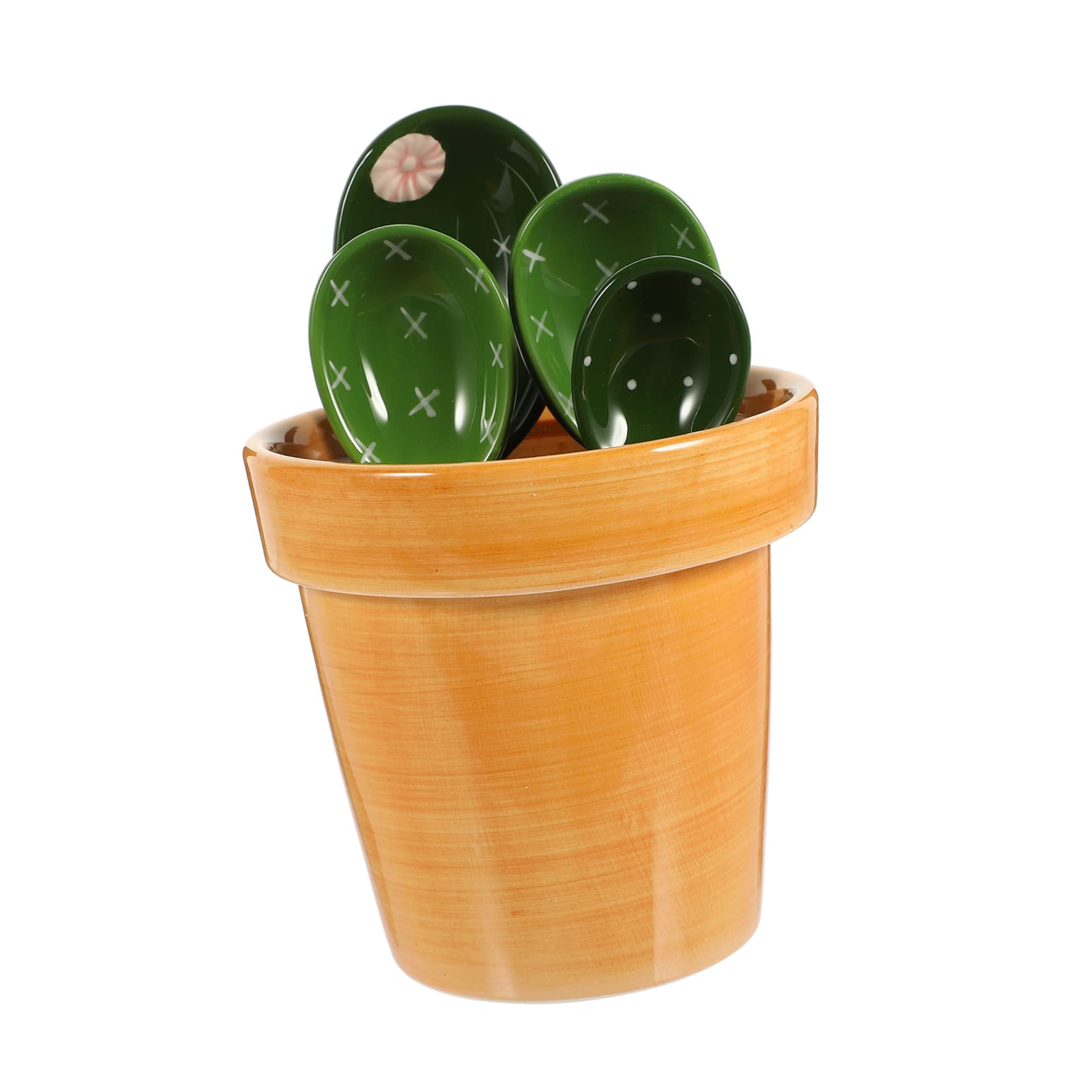 Zerodeko Cucharas Medidoras De Cerámica Diseño Cactus, Set 5 Piezas Base Graduada, Accesorio De Cocina Para Medir Ingredientes Secos y Húmedos Horneado, Práctico y Decorativo