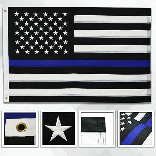 Miniatura 1 de Deluxe Embroidered Thin Blue Line Flag 2x3ft Blue Line Flag 2'x3' Police Flag 210D by Lumaglow