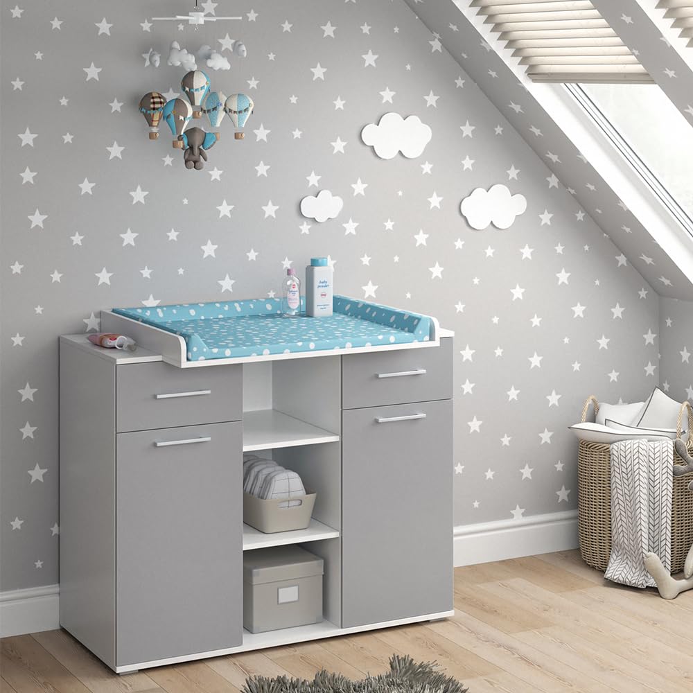 Vicco Fasciatoio Leonie, Grigio, 113 x 109 cm | con fasciatoio rimovibile per l'utilizzo come cassettiera