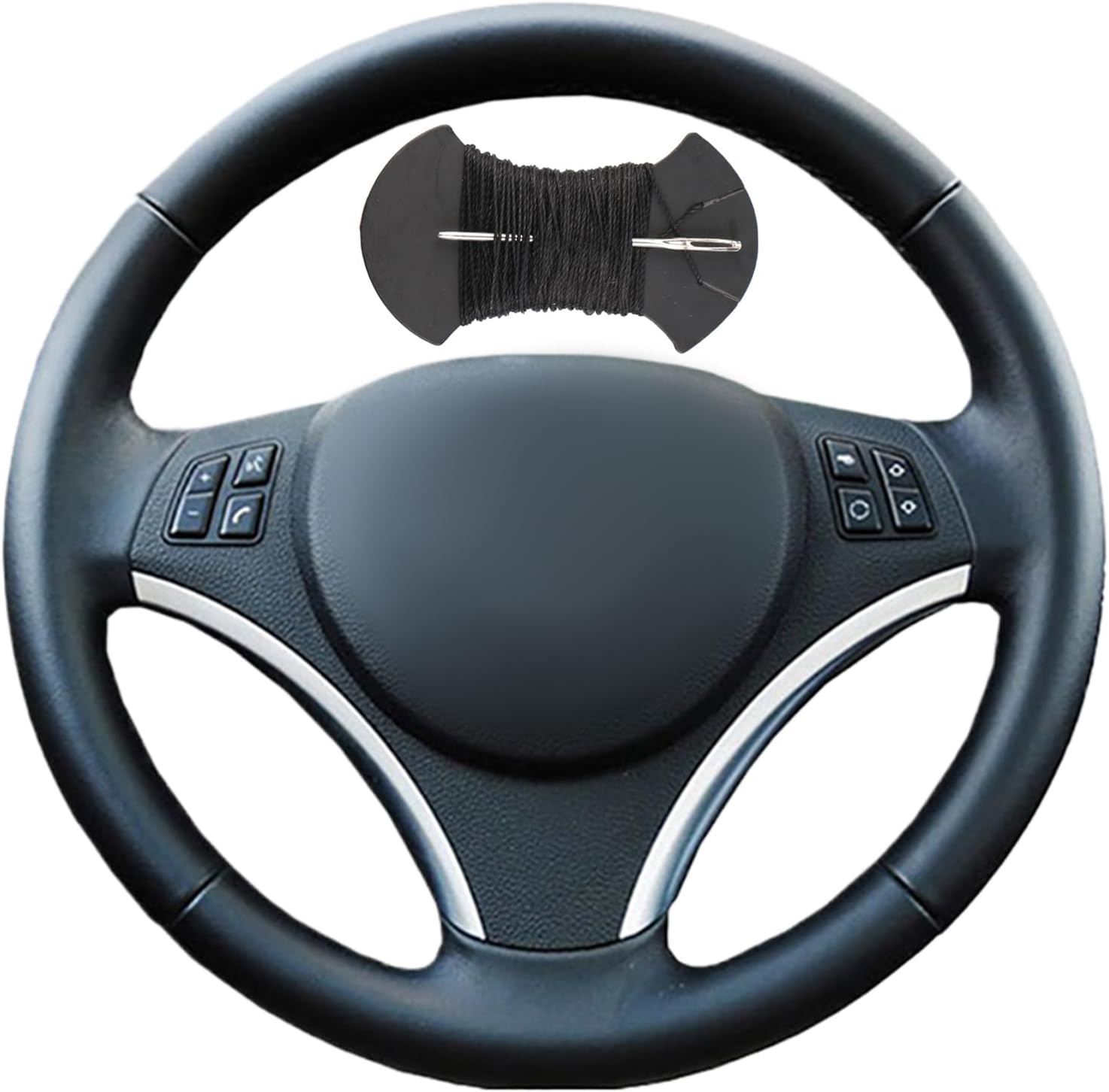 Car Steering Wheel Cover Microfiber Leather Stitch Wheel Wrap Fit for BMW E90 325i 330i 335i E87 120i 130i 120d,Black Thread