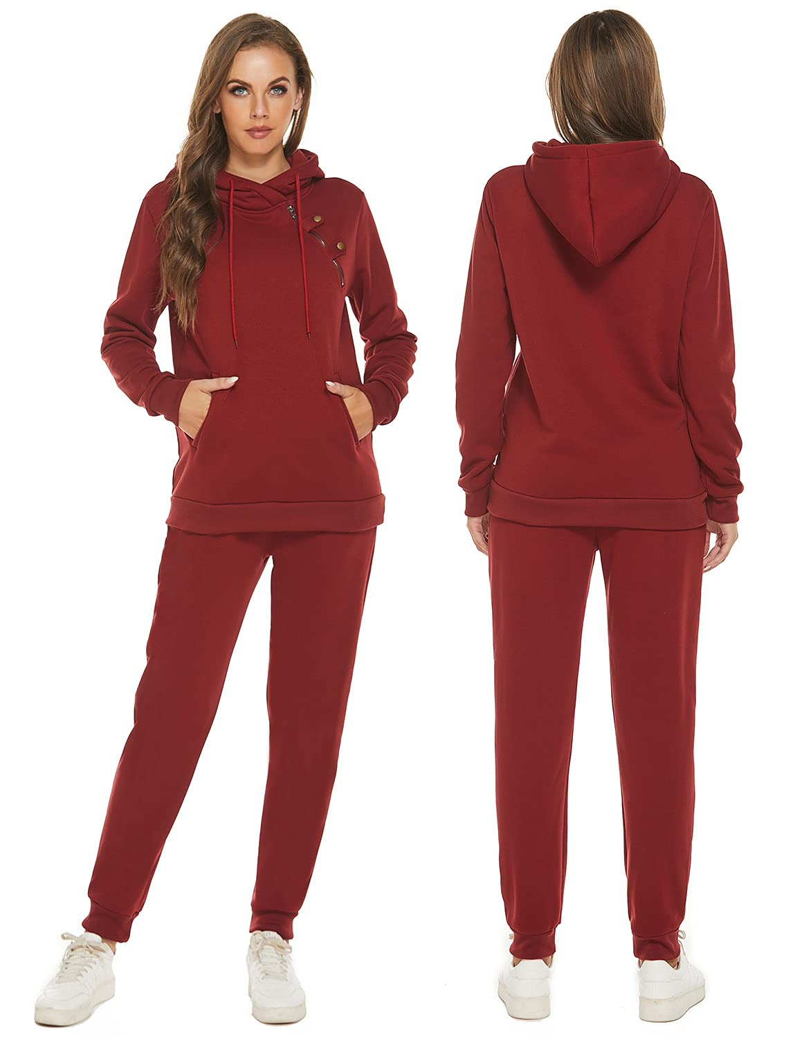 Dres treningowy damski, dwuczęściowy z długim rękawem, z zamkiem błyskawicznym, na jesień, zimę, do jogi, fitnessu, sportu, na czas wolny, czerwony, M