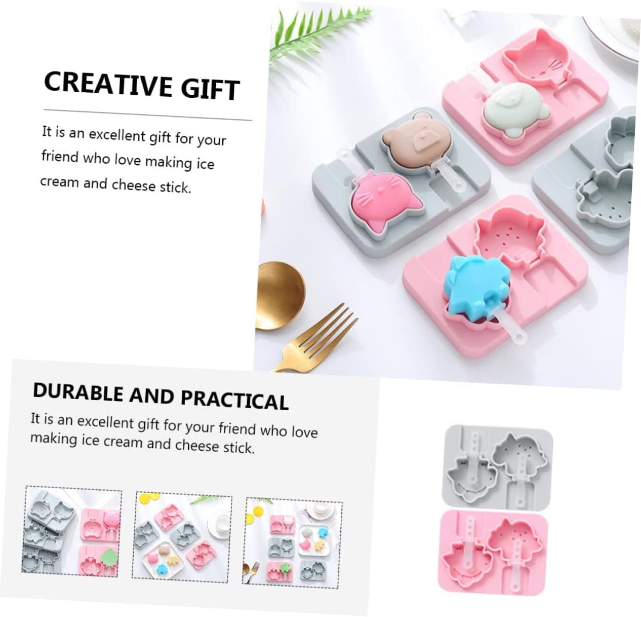 Lot de 6 moules à bâtonnets de Fromage en Silicone, Canne à Sucre, Plateau à gâteau au Chocolat, crème glacée, Fondant Animal, moules à sucettes en Silicone, Moule en Forme d'animal,