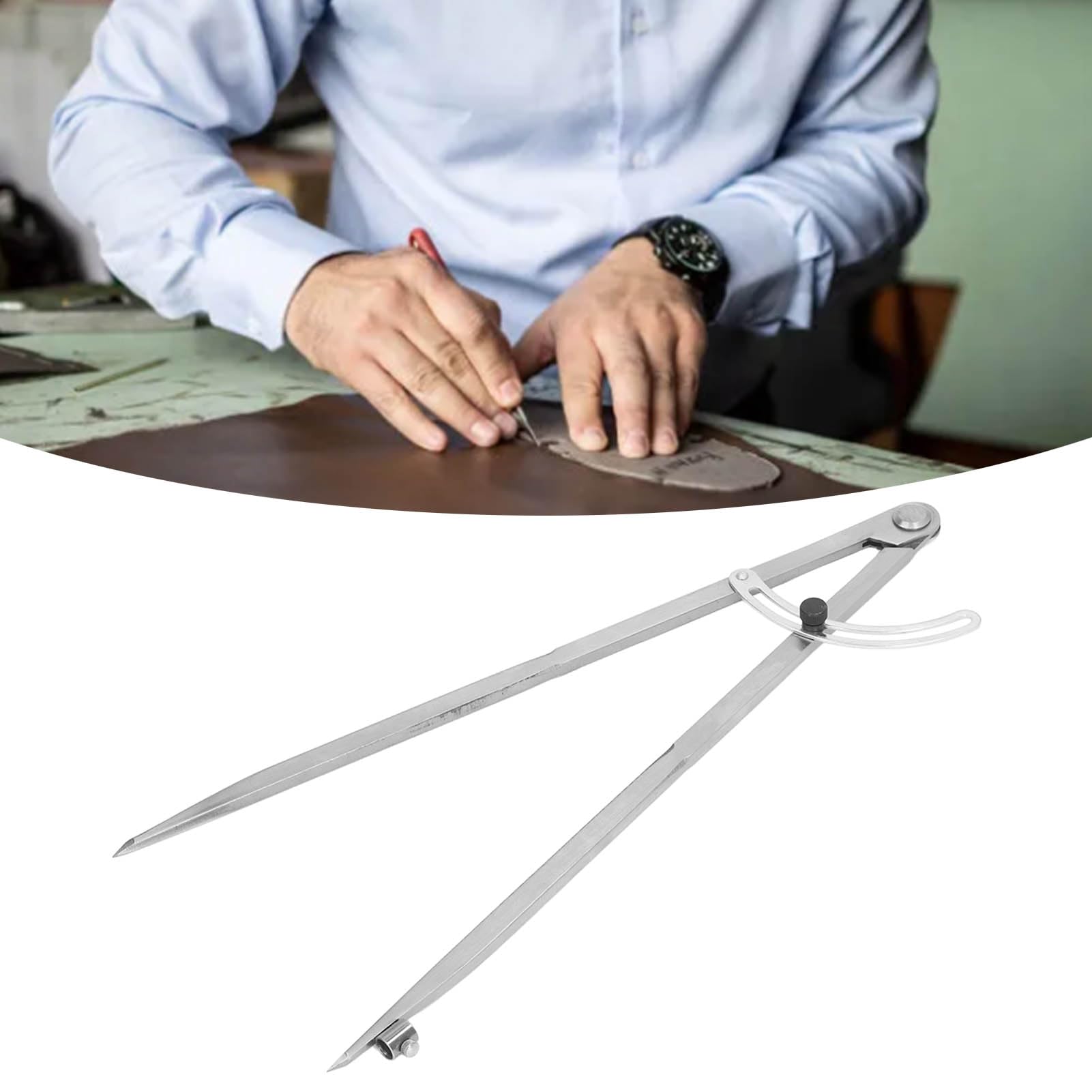 400mm Compas en Acier au Carbone Professionnel, Compass Pencil Grande Diviseur d'ailes en Cuir avec Largeur Réglable pour les Projets de Bricolage
