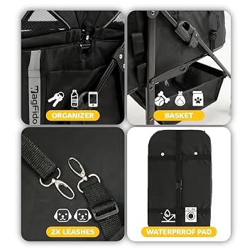 Pet Stroller with Removable Carrier, 3in1 Pet Stroller for Small Medium Dogs Cats Up to 40lbs, Foldable Dog Stroller with Detachable Carrier, Cup Holder, Cat Stroller, Black (Black)