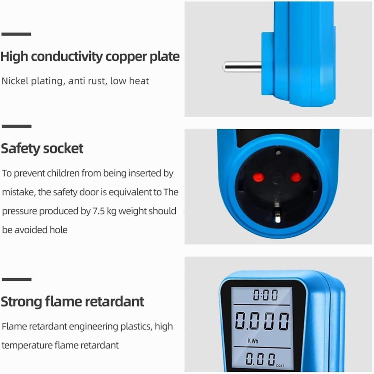KWEPMB05 Digital Power Meter 220V 110V European Standard(FR Plug Backlight)