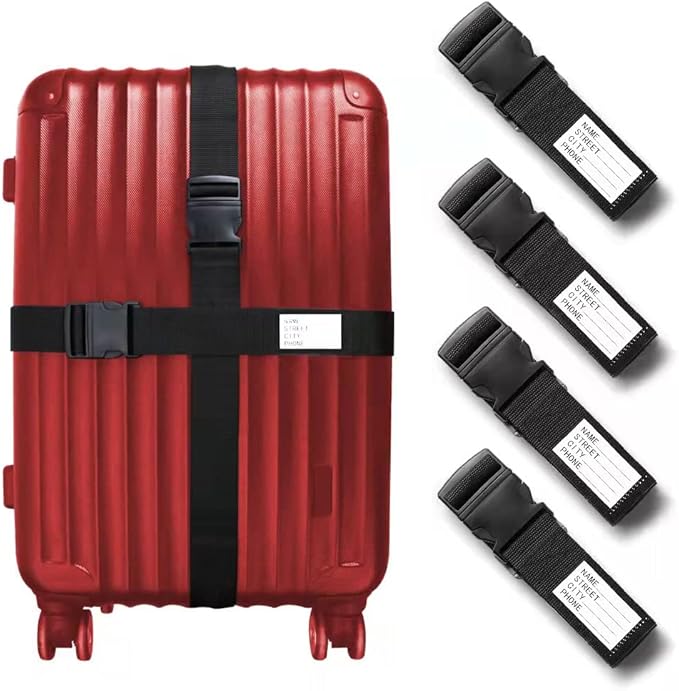 4 Pack Black Luggage Straps for Suitcases,Durable Suitcase