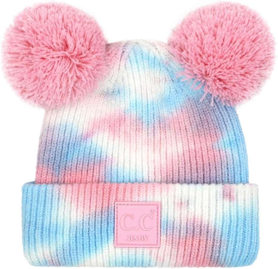 C.C Kids' Babies' Soft Stretch Cable Knit Faux Fur Pom Pom Beanie Hat