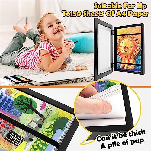 2Pcs Kids Art Frame Changeable -8.3x11.7 ", A4 Front Opening Photo Frames w/ Stand, Wooden Kids Artwork Display Frame for 100 Pictures, Horizontal and Vertical Display for Crafts Drawing 3D Artwork (Black) 7 61d7tC40RIL. AC