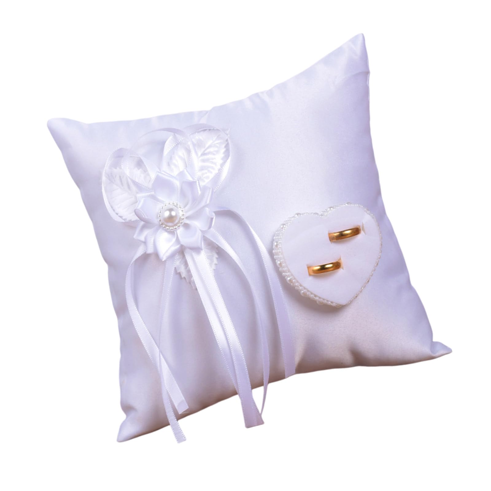 HDOYTXXM White Wedding Bearer Pillow with Flower & Bow for Ceremonies, Beach Parties Embroidered Wedding Holder